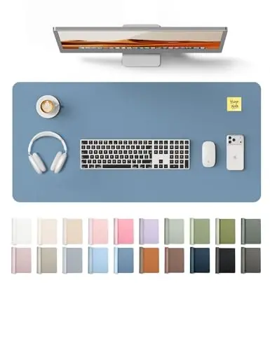 YSAGi Leather Desk Protector, Office Mat, Large Mouse Mat, Non-Slip PU Leather Blotter, Laptop Desk Pad, Waterproof Writing Pad for Office and Home (Blue, 35.4