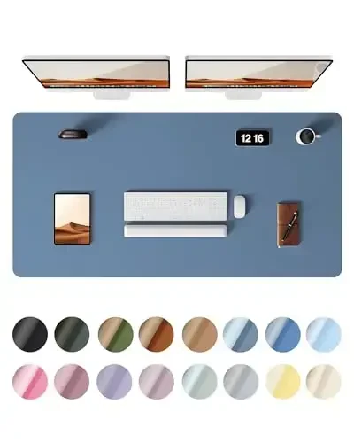 YSAGi Leather Desk Protector, Office Mat, Large Mouse Mat, Non-Slip PU Leather Blotter, Laptop Desk Pad, Waterproof Writing Pad for Office and Home (Blue, 47.2
