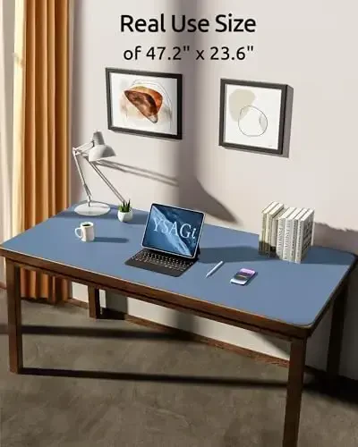 YSAGi Leather Desk Protector, Office Mat, Large Mouse Mat, Non-Slip PU Leather Blotter, Laptop Desk Pad, Waterproof Writing Pad for Office and Home (Blue, 47.2