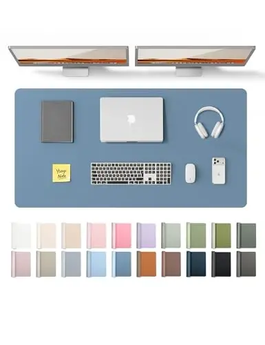 YSAGi Leather Desk Protector, Office Mat, Large Mouse Mat, Non-Slip PU Leather Blotter, Laptop Desk Pad, Waterproof Writing Pad for Office and Home (Blue, 47.2