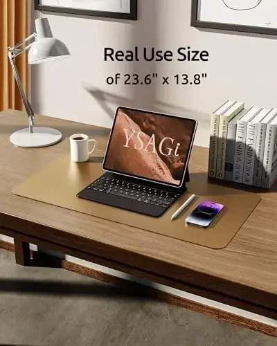 YSAGi Leather Desk Protector, Office Mat, Large Mouse Mat, Non-Slip PU Leather Blotter, Laptop Desk Pad, Waterproof Writing Pad for Office and Home (Bronze, 23.6