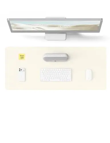 YSAGi Leather Desk Pad Protector, Office Desk Mat, Large Mouse Pad, Non-Slip PU Leather Desk Blotter, Laptop Desk Pad, Waterproof Desk Writing Pad for Office and Home (Cream, 23.6