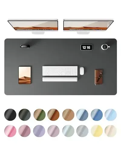 YSAGi Leather Desk Protector, Office Mat, Large Mouse Mat, Non-Slip PU Leather Blotter, Laptop Desk Pad, Waterproof Writing Pad for Office and Home (Dark Grey, 47.2