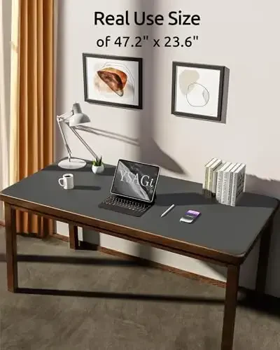 YSAGi Leather Desk Protector, Office Mat, Large Mouse Mat, Non-Slip PU Leather Blotter, Laptop Desk Pad, Waterproof Writing Pad for Office and Home (Dark Grey, 47.2
