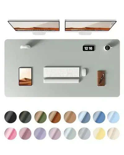 YSAGi Leather Desk Protector, Office Mat, Large Mouse Mat, Non-Slip PU Leather Blotter, Laptop Desk Pad, Waterproof Writing Pad for Office and Home (Grayish Green, 47.2