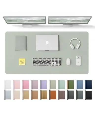 YSAGi Leather Desk Protector, Office Mat, Large Mouse Mat, Non-Slip PU Leather Blotter, Laptop Desk Pad, Waterproof Writing Pad for Office and Home (Grayish Green, 47.2