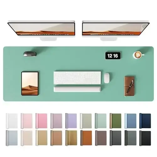 YSAGi Leather Desk Protector, Office Mat, Large Mouse Mat, Non-Slip PU Leather Blotter, Laptop Desk Pad, Waterproof Writing Pad for Office and Home (Green-Blue, 47