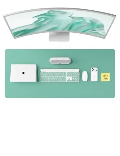 YSAGi Leather Desk Protector, Office Mat, Large Mouse Mat, Non-Slip PU Leather Blotter, Laptop Desk Pad, Waterproof Writing Pad for Office and Home (Green-Blue, 47