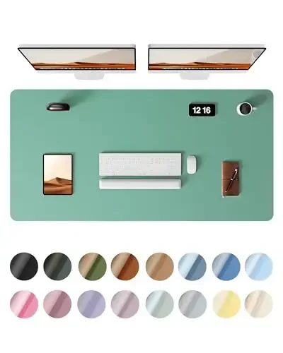 YSAGi Leather Desk Protector, Office Mat, Large Mouse Mat, Non-Slip PU Leather Blotter, Laptop Desk Pad, Waterproof Writing Pad for Office and Home (Green-Blue, 47.2