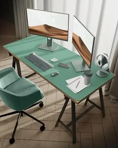 YSAGi Leather Desk Protector, Office Mat, Large Mouse Mat, Non-Slip PU Leather Blotter, Laptop Desk Pad, Waterproof Writing Pad for Office and Home (Green-Blue, 47.2