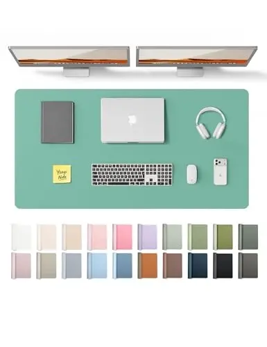 YSAGi Leather Desk Protector, Office Mat, Large Mouse Mat, Non-Slip PU Leather Blotter, Laptop Desk Pad, Waterproof Writing Pad for Office and Home (Green-Blue, 47.2