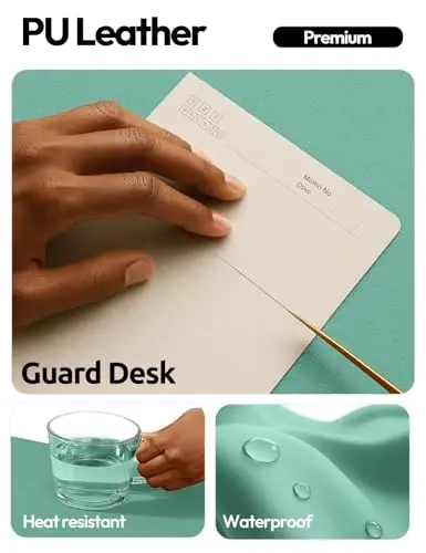 YSAGi Leather Desk Protector, Office Mat, Large Mouse Mat, Non-Slip PU Leather Blotter, Laptop Desk Pad, Waterproof Writing Pad for Office and Home (Green-Blue, 47.2