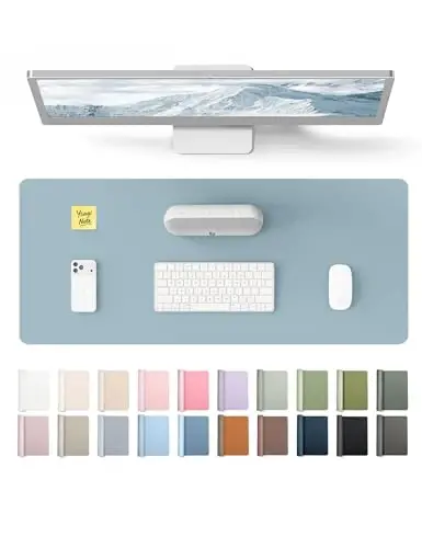 YSAGi Leather Desk Protector, Office Mat, Large Mouse Mat, Non-Slip PU Leather Blotter, Laptop Desk Pad, Waterproof Writing Pad for Office and Home (Ice Blue, 23.6
