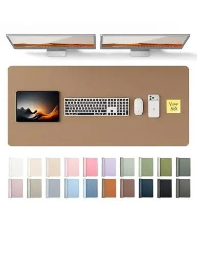 YSAGi Leather Desk Protector, Office Mat, Large Mouse Mat, Non-Slip PU Leather Blotter, Laptop Desk Pad, Waterproof Writing Pad for Office and Home (Khaki, 47