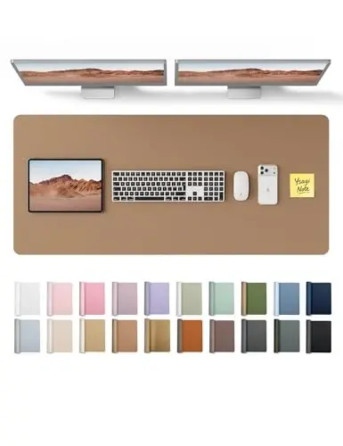 YSAGi Leather Desk Protector, Office Mat, Large Mouse Mat, Non-Slip PU Leather Blotter, Laptop Desk Pad, Waterproof Writing Pad for Office and Home (Khaki, 47
