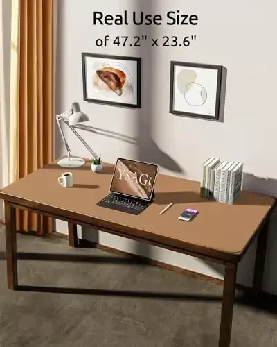 YSAGi Leather Desk Protector, Office Mat, Large Mouse Mat, Non-Slip PU Leather Blotter, Laptop Desk Pad, Waterproof Writing Pad for Office and Home (Khaki, 47.2