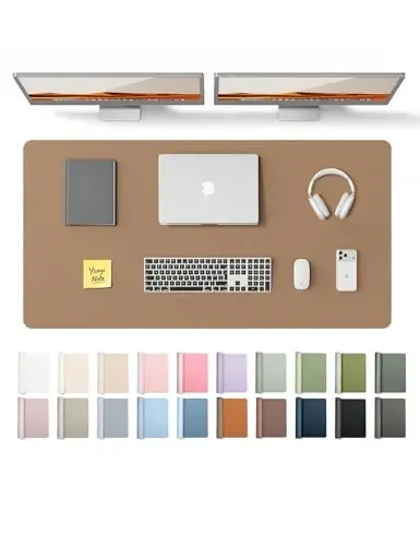 YSAGi Leather Desk Protector, Office Mat, Large Mouse Mat, Non-Slip PU Leather Blotter, Laptop Desk Pad, Waterproof Writing Pad for Office and Home (Khaki, 47.2