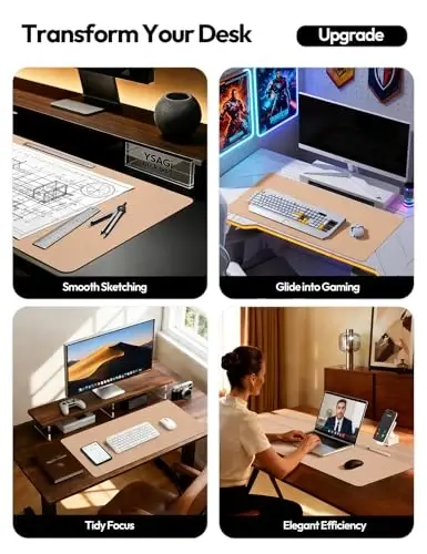 YSAGi Leather Desk Protector, Office Mat, Large Mouse Mat, Non-Slip PU Leather Blotter, Laptop Desk Pad, Waterproof Writing Pad for Office and Home (Latte, 31.5