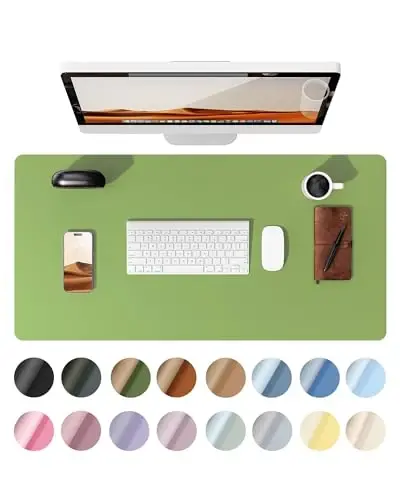 YSAGi Leather Desk Protector, Office Mat, Large Mouse Mat, Non-Slip PU Leather Blotter, Laptop Desk Pad, Waterproof Writing Pad for Office and Home (Leaf Green, 35.4