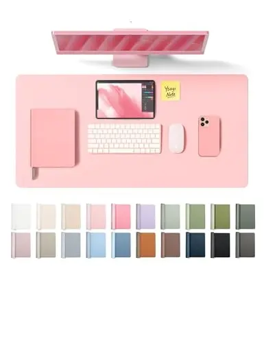 YSAGi Leather Desk Protector, Office Mat, Large Mouse Mat, Non-Slip PU Leather Blotter, Laptop Desk Pad, Waterproof Writing Pad for Office and Home (Light Pink, 35.4