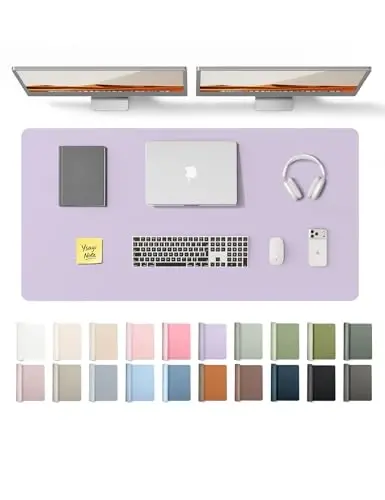 YSAGi Leather Desk Protector, Office Mat, Large Mouse Mat, Non-Slip PU Leather Blotter, Laptop Desk Pad, Waterproof Writing Pad for Office and Home (Light Purple, 47.2