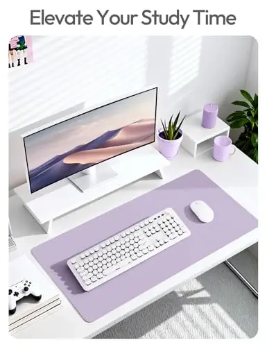 YSAGi Leather Desk Protector, Office Mat, Large Mouse Mat, Non-Slip PU Leather Blotter, Laptop Desk Pad, Waterproof Writing Pad for Office and Home (Light Purple, 47.2