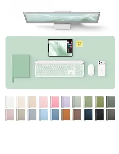 YSAGi Leather Desk Protector, Office Mat, Large Mouse Mat, Non-Slip PU Leather Blotter, Laptop Desk Pad, Waterproof Writing Pad for Office and Home (Pale Green, 35.4