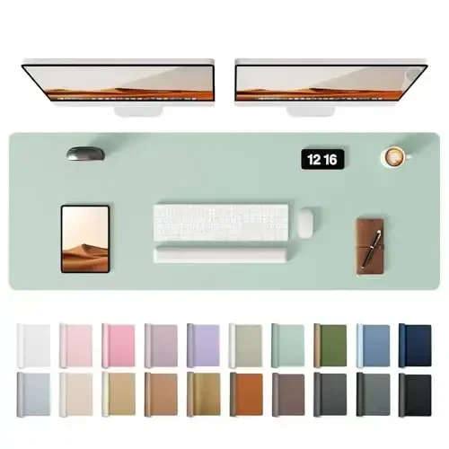 YSAGi Leather Desk Protector, Office Mat, Large Mouse Mat, Non-Slip PU Leather Blotter, Laptop Desk Pad, Waterproof Writing Pad for Office and Home (Pale Green, 47