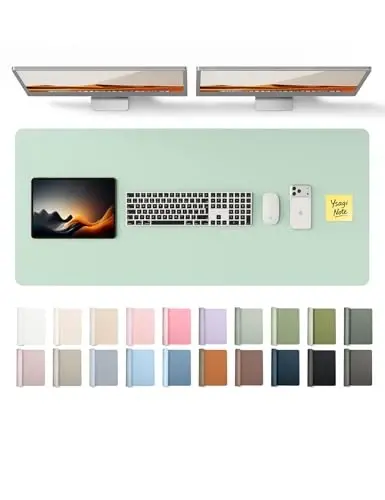 YSAGi Leather Desk Protector, Office Mat, Large Mouse Mat, Non-Slip PU Leather Blotter, Laptop Desk Pad, Waterproof Writing Pad for Office and Home (Pale Green, 47