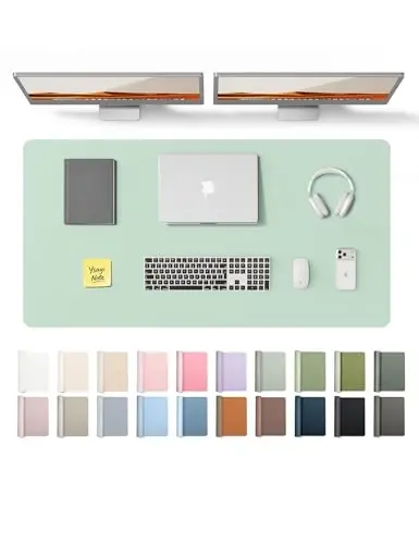 YSAGi Leather Desk Protector, Office Mat, Large Mouse Mat, Non-Slip PU Leather Blotter, Laptop Desk Pad, Waterproof Writing Pad for Office and Home (Pale Green, 47.2
