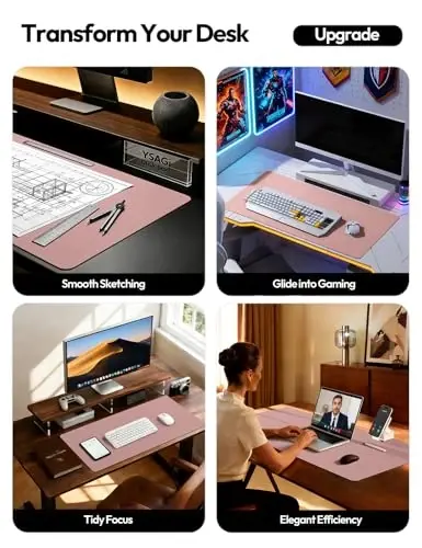 YSAGi Leather Desk Protector, Office Mat, Large Mouse Mat, Non-Slip PU Leather Blotter, Laptop Desk Pad, Waterproof Writing Pad for Office and Home (Pale Mauve, 23.6