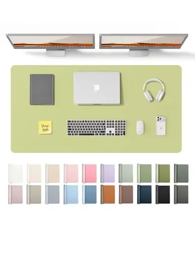 YSAGi Leather Desk Protector, Office Mat, Large Mouse Mat, Non-Slip PU Leather Blotter, Laptop Desk Pad, Waterproof Writing Pad for Office and Home (Peak Green, 47.2