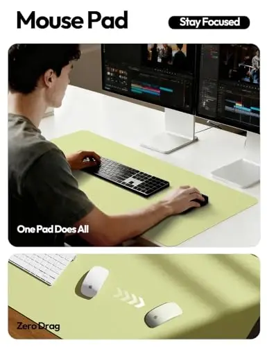 YSAGi Leather Desk Protector, Office Mat, Large Mouse Mat, Non-Slip PU Leather Blotter, Laptop Desk Pad, Waterproof Writing Pad for Office and Home (Peak Green, 47.2