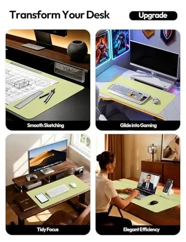 YSAGi Leather Desk Protector, Office Mat, Large Mouse Mat, Non-Slip PU Leather Blotter, Laptop Desk Pad, Waterproof Writing Pad for Office and Home (Peak Green, 47.2