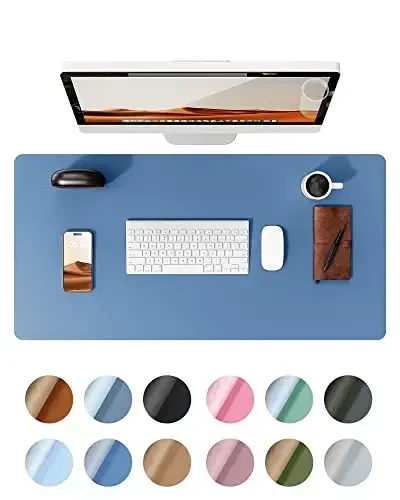 YSAGi Leather Desk Protector, Office Mat, Large Mouse Mat, Non-Slip PU Leather Blotter, Laptop Desk Pad, Waterproof Writing Pad for Office and Home (Sea Blue, 23.6