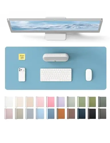YSAGi Leather Desk Protector, Office Mat, Large Mouse Mat, Non-Slip PU Leather Blotter, Laptop Desk Pad, Waterproof Writing Pad for Office and Home (Sea Blue, 23.6