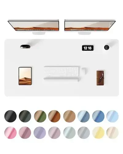 YSAGi Leather Desk Protector, Office Mat, Large Mouse Mat, Non-Slip PU Leather Blotter, Laptop Desk Pad, Waterproof Writing Pad for Office and Home (White, 47.2