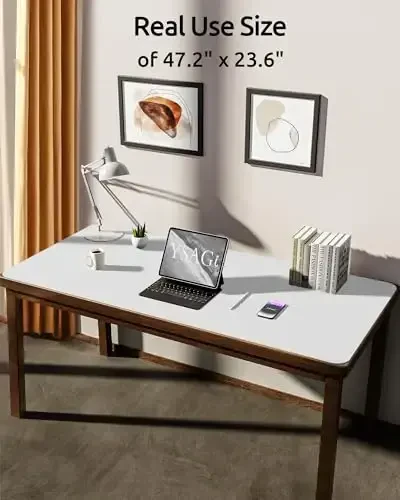 YSAGi Leather Desk Protector, Office Mat, Large Mouse Mat, Non-Slip PU Leather Blotter, Laptop Desk Pad, Waterproof Writing Pad for Office and Home (White, 47.2