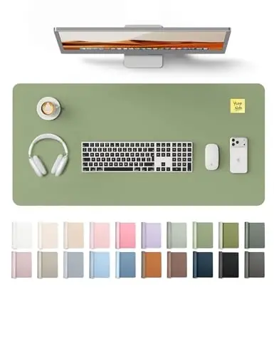 YSAGi Leather Desk Protector, Office Mat, Large Mouse Mat, Non-Slip PU Leather Blotter, Laptop Desk, Waterproof Writing Pad for Office and Home (Bamboo Green, 35.4
