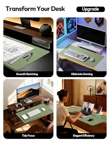 YSAGi Leather Desk Protector, Office Mat, Large Mouse Mat, Non-Slip PU Leather Blotter, Laptop Desk, Waterproof Writing Pad for Office and Home (Bamboo Green, 35.4