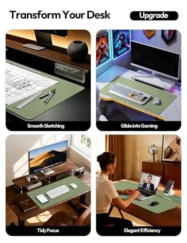 YSAGi Leather Desk Protector, Office Mat, Large Mouse Mat, Non-Slip PU Leather Blotter, Laptop Desk, Waterproof Writing Pad for Office and Home (Bamboo Green, 35.4
