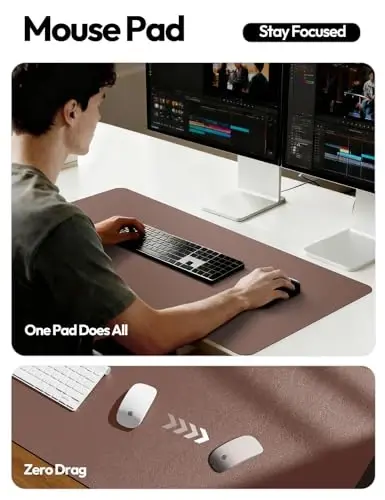 YSAGi Leather Desk Protector, Office Mat, Large Mouse Mat, Non-Slip PU Leather Blotter, Laptop Desk, Waterproof Writing Pad for Office and Home (Chocolate, 47.2