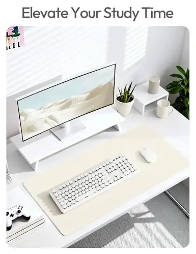 YSAGi Leather Desk Protector, Office Mat, Large Mouse Mat, Non-Slip PU Leather Blotter, Laptop Desk, Waterproof Writing Pad for Office and Home (Cream, 35.4