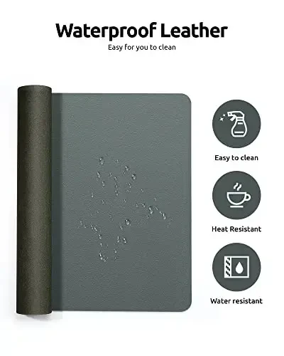 YSAGi Leather Desk Protector, Office Mat, Large Mouse Mat, Non-Slip PU Leather Blotter, Laptop Desk, Waterproof Writing Pad for Office and Home (Dark Green, 31.5