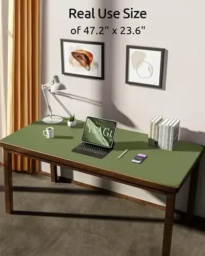 YSAGi Leather Desk Protector, Office Mat, Large Mouse Mat, Non-Slip PU Leather Blotter, Laptop Desk, Waterproof Writing Pad for Office and Home (Green, 47.2