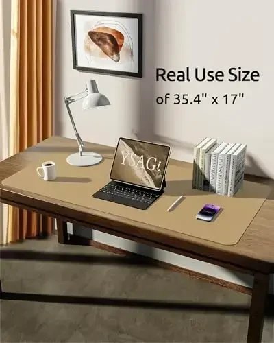 YSAGi Leather Desk Protector, Office Mat, Large Mouse Mat, Non-Slip PU Leather Blotter, Laptop Desk, Waterproof Writing Pad for Office and Home (Latte, 35.4
