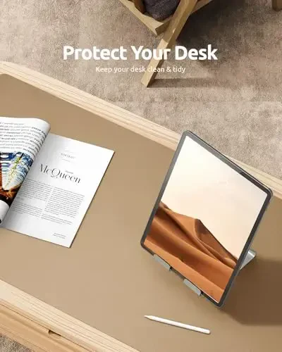 YSAGi Leather Desk Protector, Office Mat, Large Mouse Mat, Non-Slip PU Leather Blotter, Laptop Desk, Waterproof Writing Pad for Office and Home (Latte, 35.4