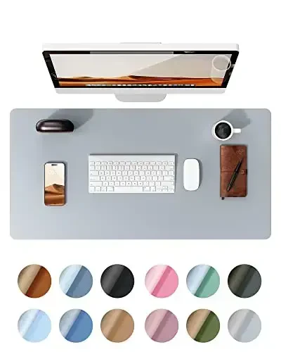 YSAGi Leather Desk Protector, Office Mat, Large Mouse Mat, Non-Slip PU Leather Blotter, Laptop Desk, Waterproof Writing Pad for Office and Home (Light Grey, 31.5