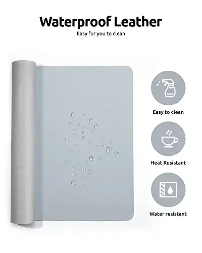 YSAGi Leather Desk Protector, Office Mat, Large Mouse Mat, Non-Slip PU Leather Blotter, Laptop Desk, Waterproof Writing Pad for Office and Home (Light Grey, 31.5