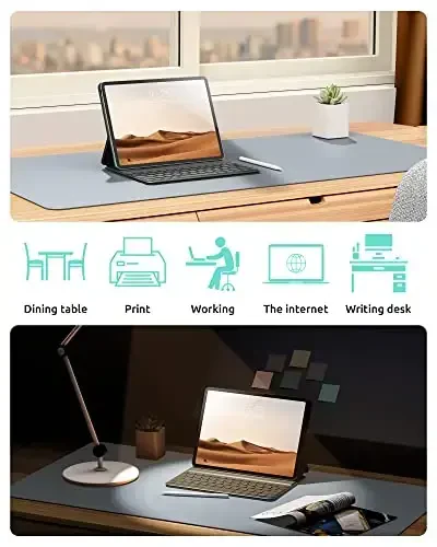 YSAGi Leather Desk Protector, Office Mat, Large Mouse Mat, Non-Slip PU Leather Blotter, Laptop Desk, Waterproof Writing Pad for Office and Home (Light Grey, 31.5